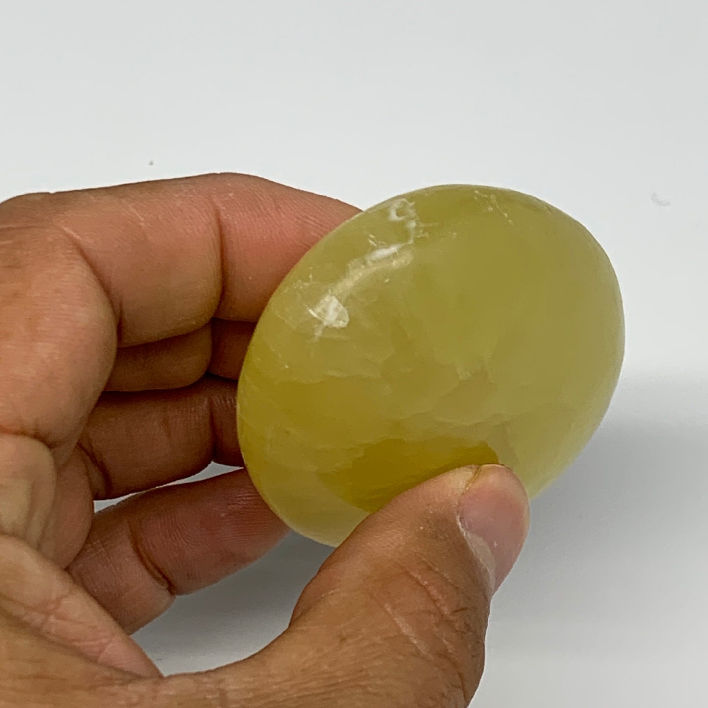 126.2g, 2.7"x1.9"x0.9", Lemon Calcite Palm-Stone Crystal Polished @Pakistan,B264