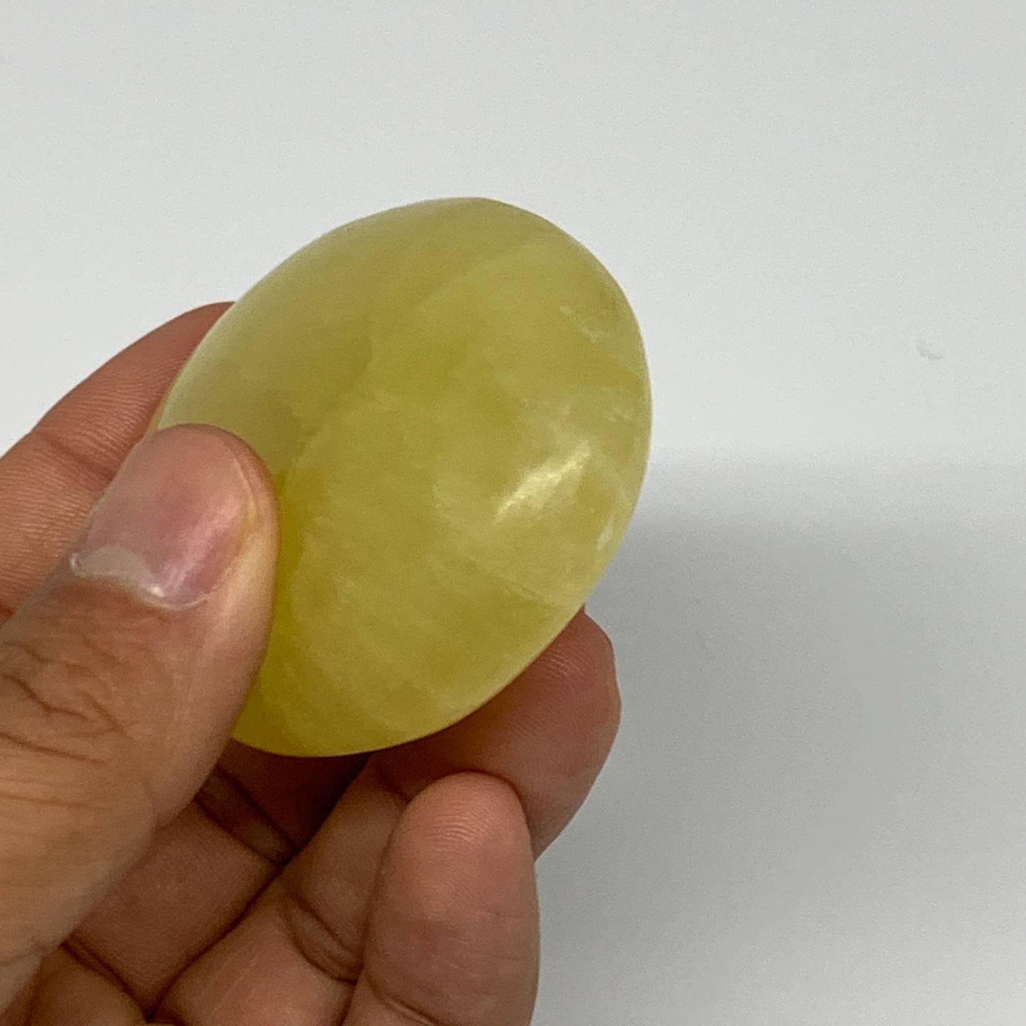 126.2g, 2.7"x1.9"x0.9", Lemon Calcite Palm-Stone Crystal Polished @Pakistan,B264