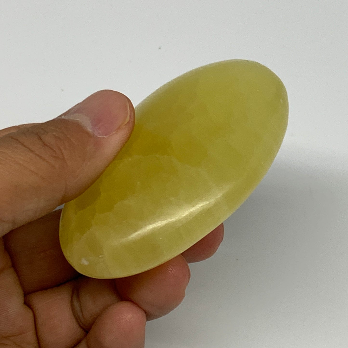 126.2g, 2.7"x1.9"x0.9", Lemon Calcite Palm-Stone Crystal Polished @Pakistan,B264