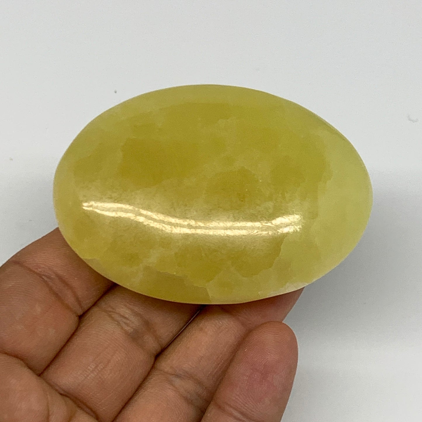 124.4g, 2.7"x1.9"x0.9", Lemon Calcite Palm-Stone Crystal Polished @Pakistan,B264