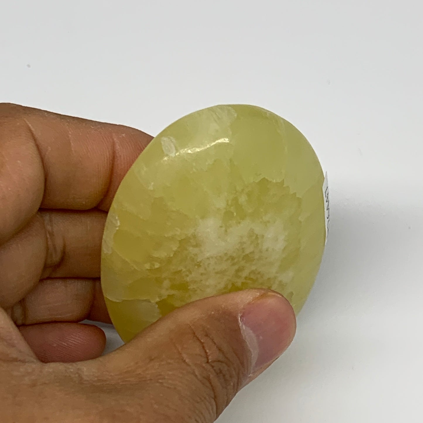 124.4g, 2.7"x1.9"x0.9", Lemon Calcite Palm-Stone Crystal Polished @Pakistan,B264