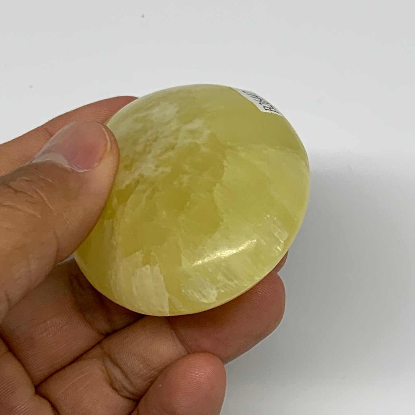 124.4g, 2.7"x1.9"x0.9", Lemon Calcite Palm-Stone Crystal Polished @Pakistan,B264