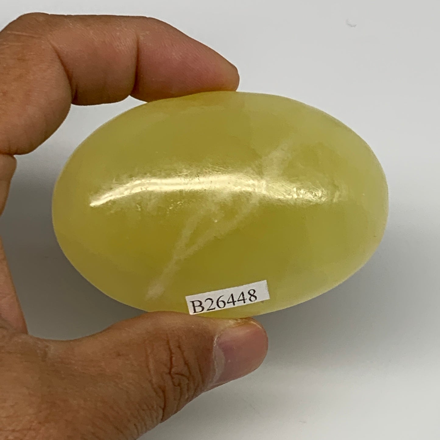 116.2g, 2.7"x1.8"x0.9", Lemon Calcite Palm-Stone Crystal Polished @Pakistan,B264