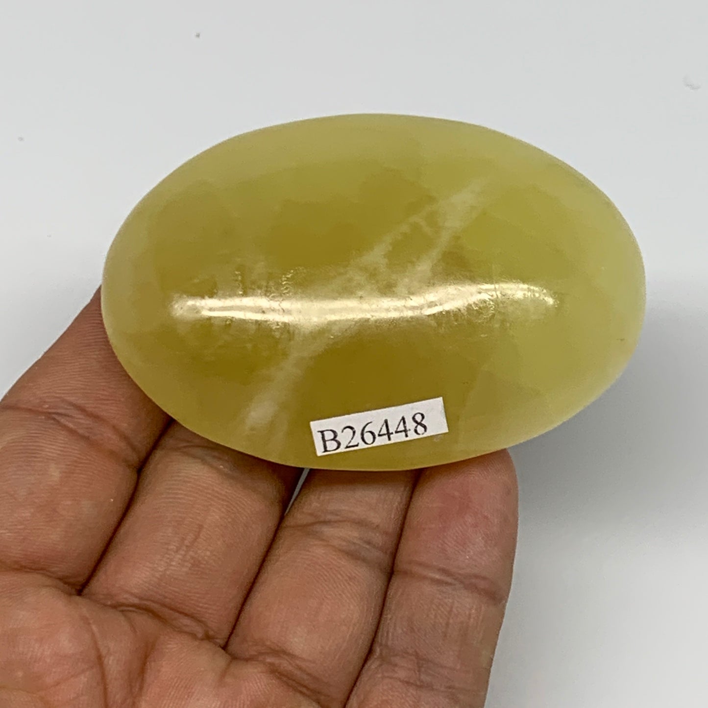 116.2g, 2.7"x1.8"x0.9", Lemon Calcite Palm-Stone Crystal Polished @Pakistan,B264