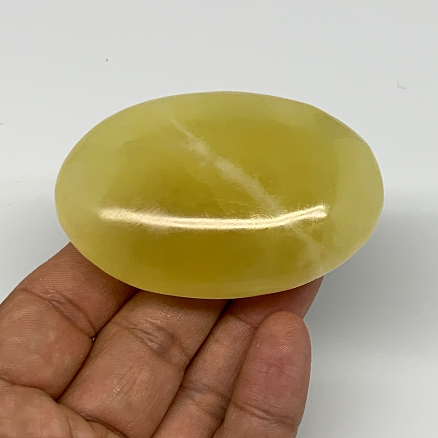 116.2g, 2.7"x1.8"x0.9", Lemon Calcite Palm-Stone Crystal Polished @Pakistan,B264