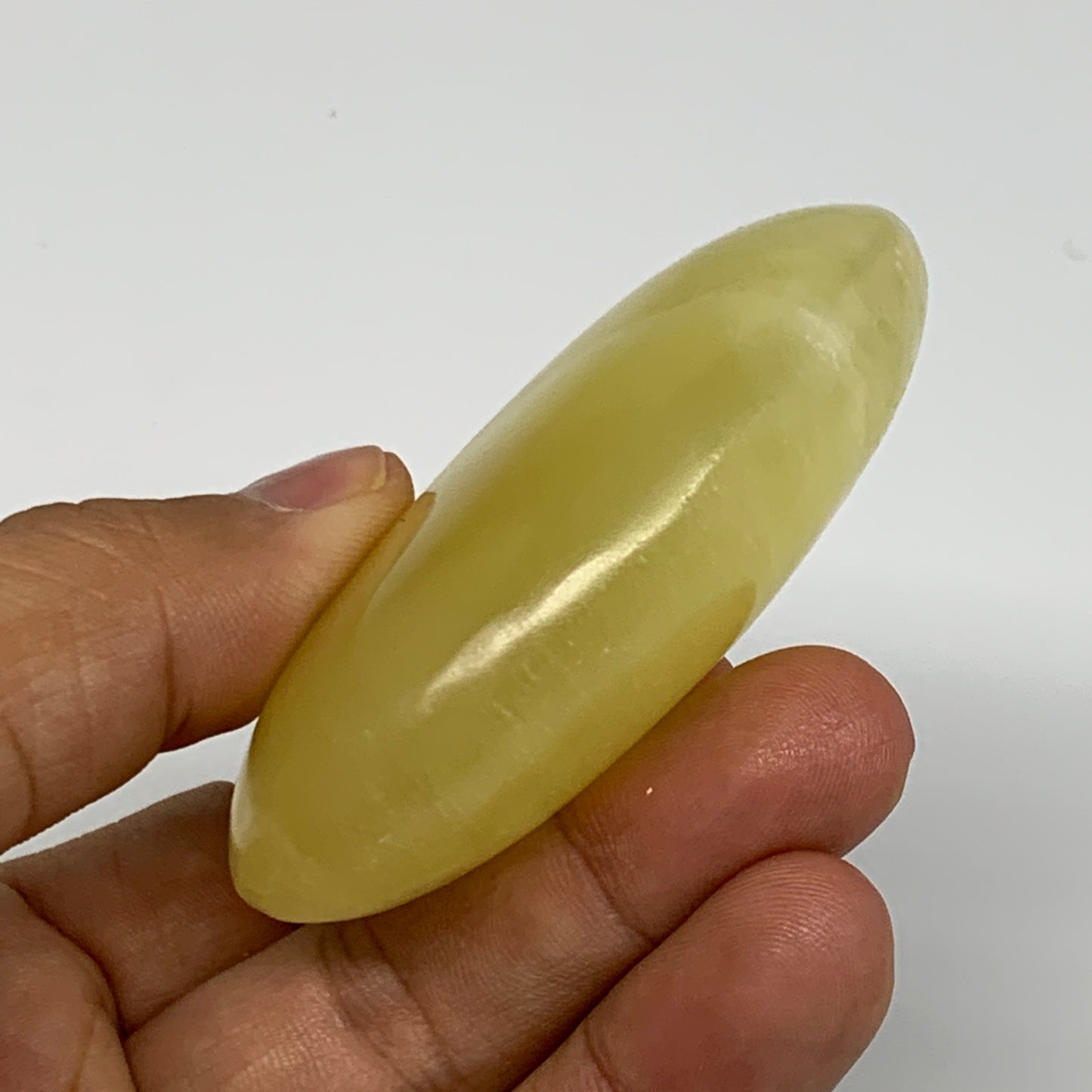 116.2g, 2.7"x1.8"x0.9", Lemon Calcite Palm-Stone Crystal Polished @Pakistan,B264