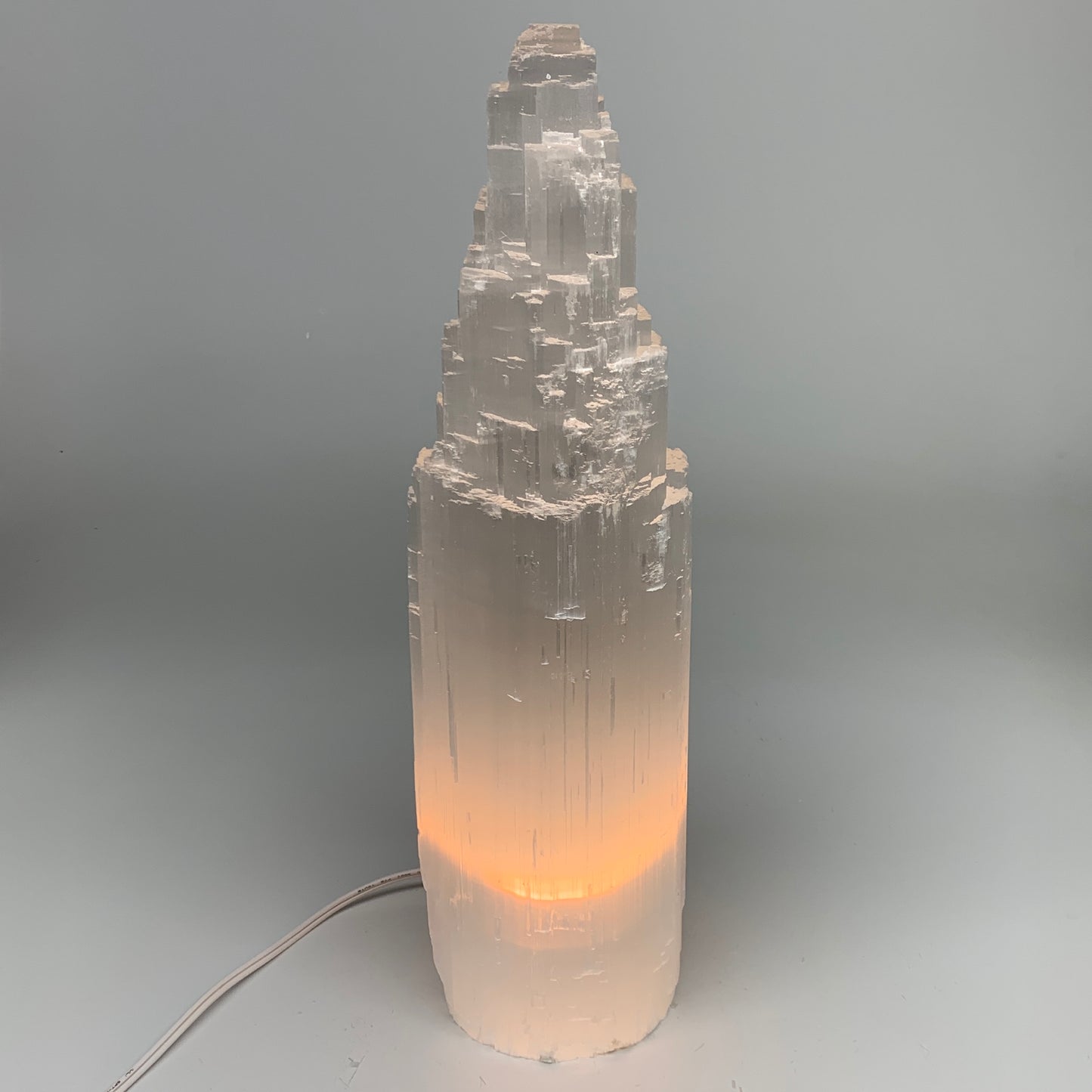 11.9 lb,14"x4" White Selenite (Satin Spar) Rough Lamp W/Chord @Morocco,B9504