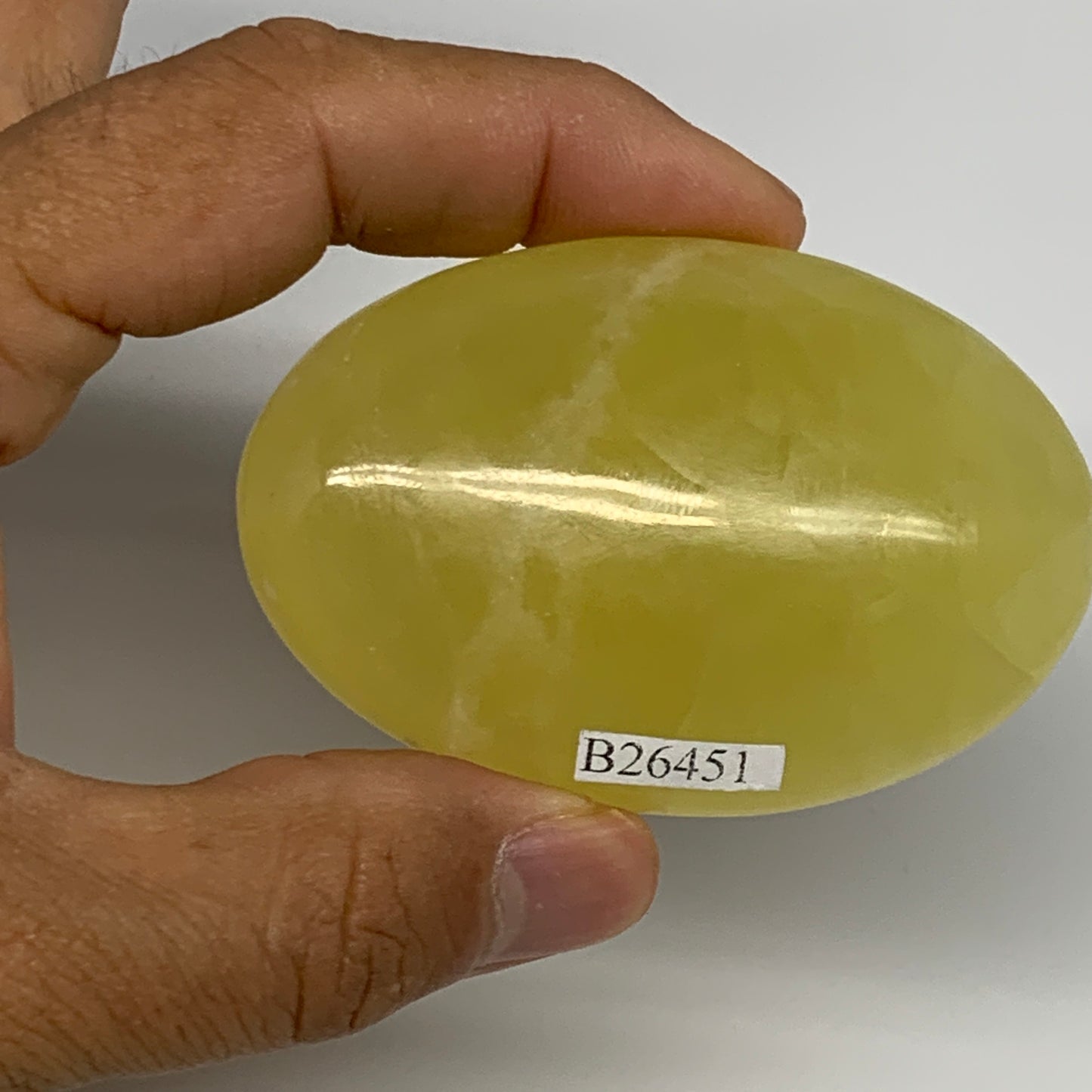 118.7g, 2.7"x1.8"x0.9", Lemon Calcite Palm-Stone Crystal Polished @Pakistan,B264