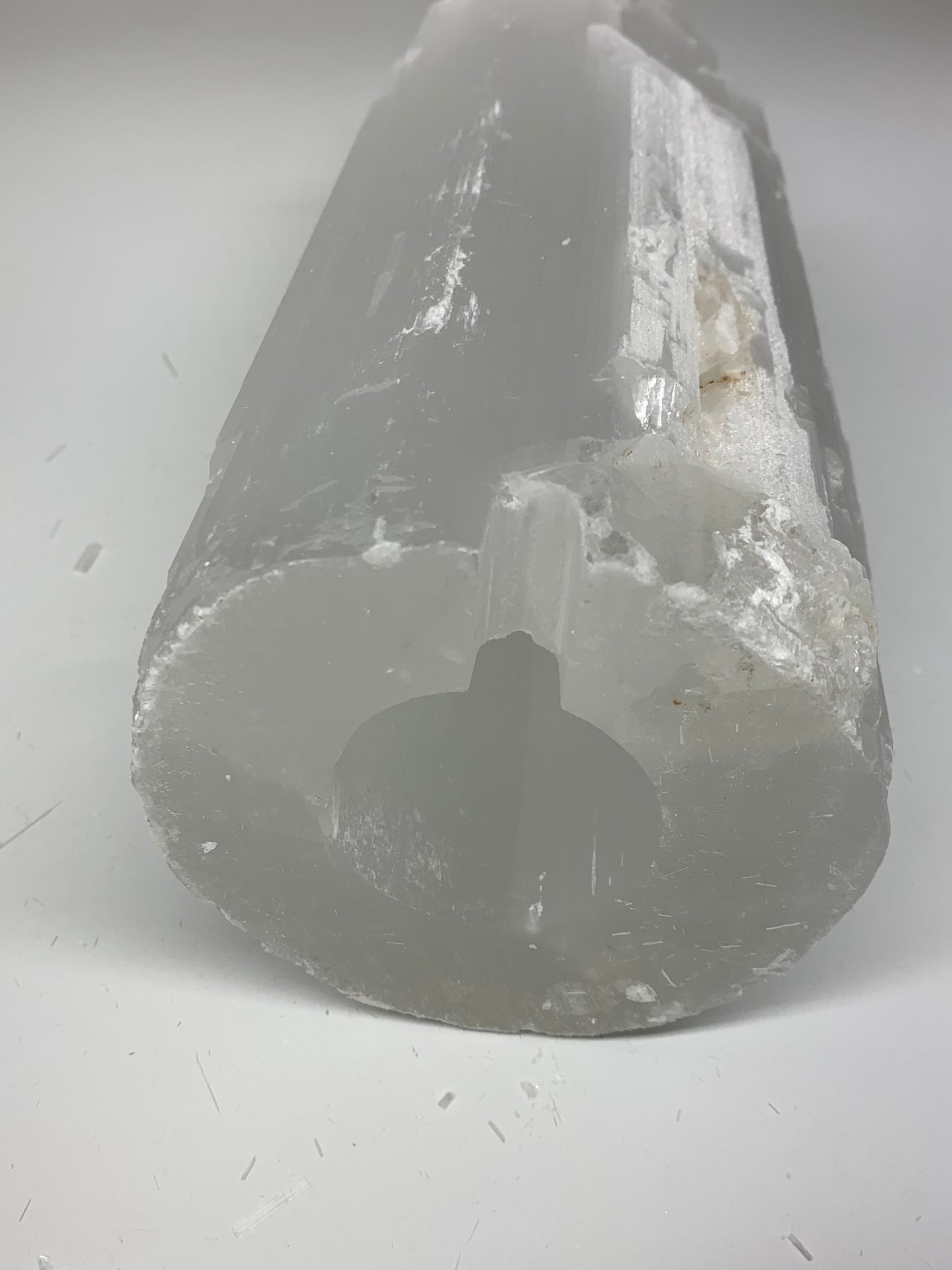 11.9 lb,14"x4" White Selenite (Satin Spar) Rough Lamp W/Chord @Morocco,B9504