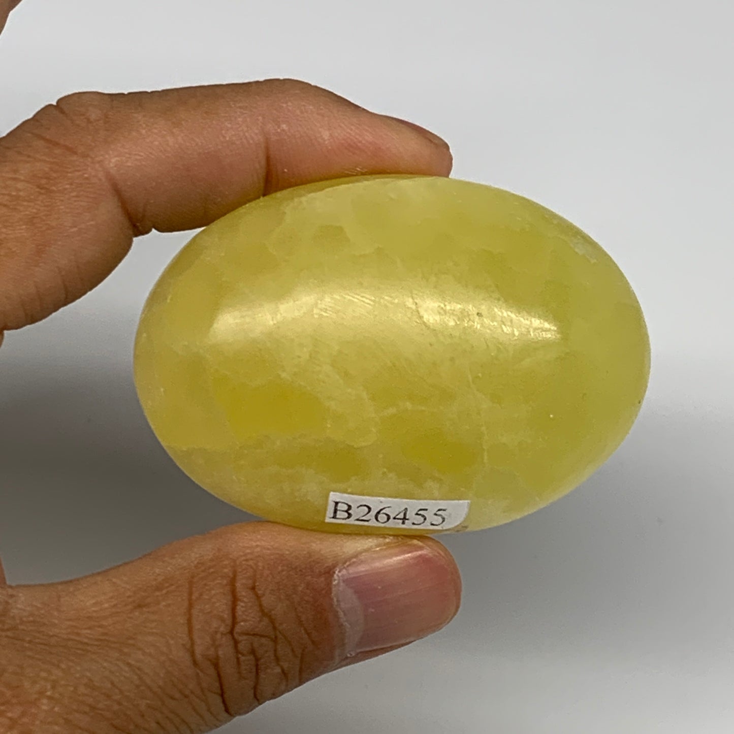 108.4g, 2.4"x1.7"x1", Lemon Calcite Palm-Stone Crystal Polished @Pakistan,B26455