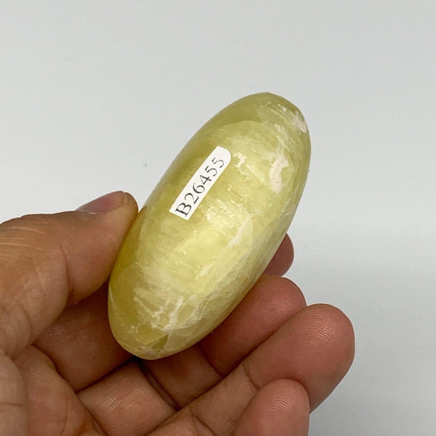 108.4g, 2.4"x1.7"x1", Lemon Calcite Palm-Stone Crystal Polished @Pakistan,B26455