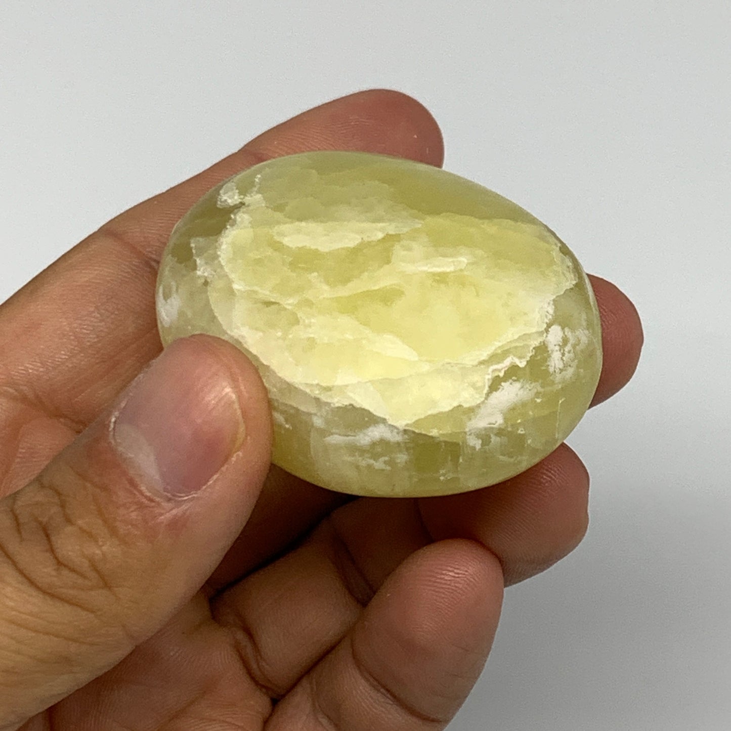 108.4g, 2.4"x1.7"x1", Lemon Calcite Palm-Stone Crystal Polished @Pakistan,B26455