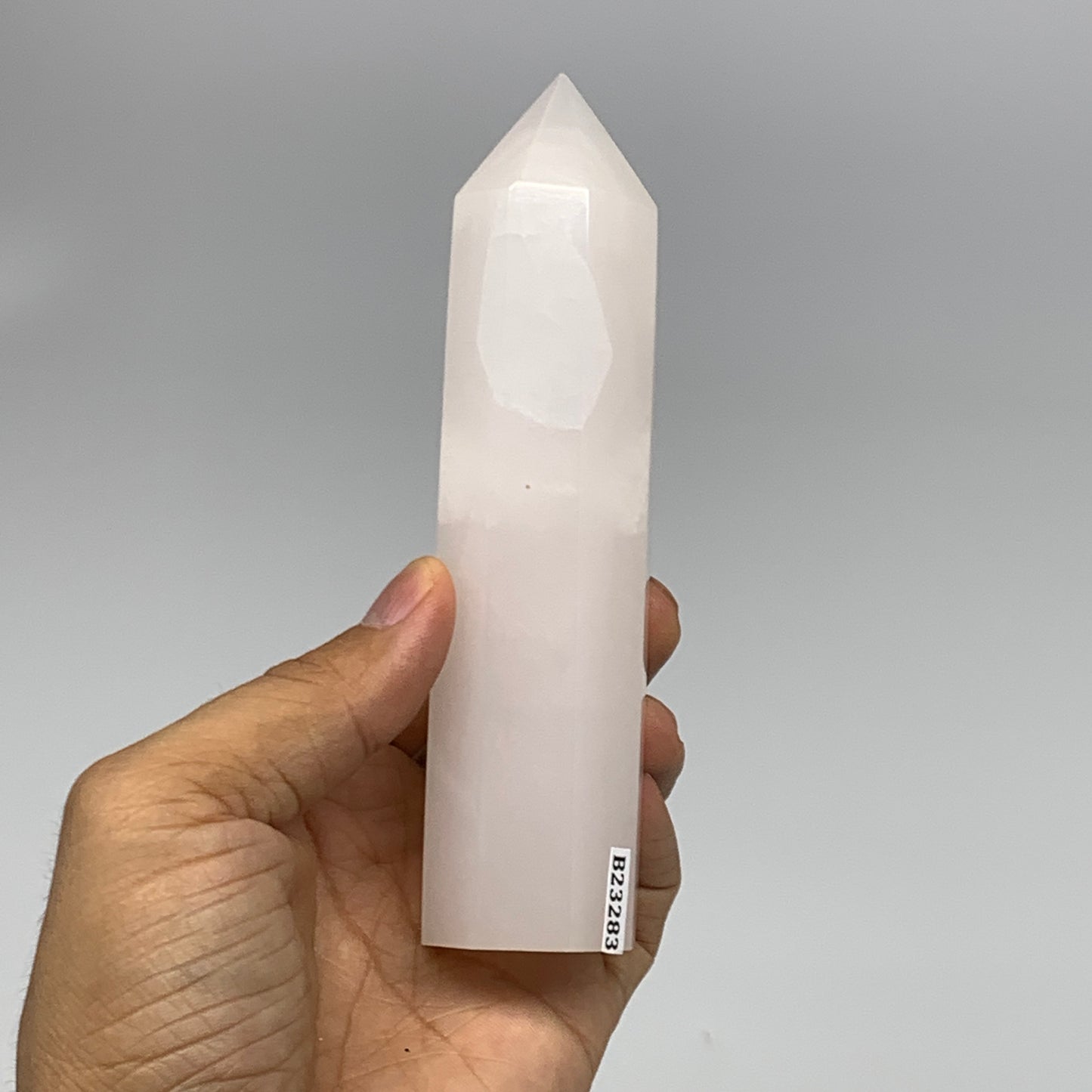 297.5g, 5.2"x1.4"  Pink Calcite Point Tower Obelisk Crystal, B23283