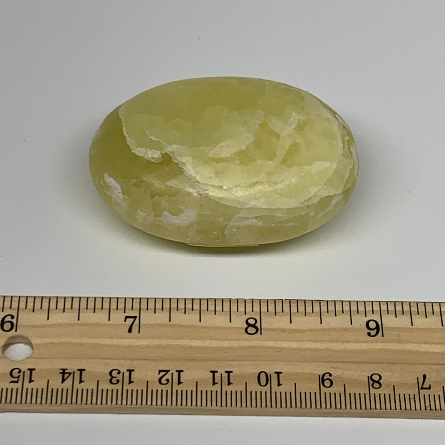 108.4g, 2.4"x1.7"x1", Lemon Calcite Palm-Stone Crystal Polished @Pakistan,B26455