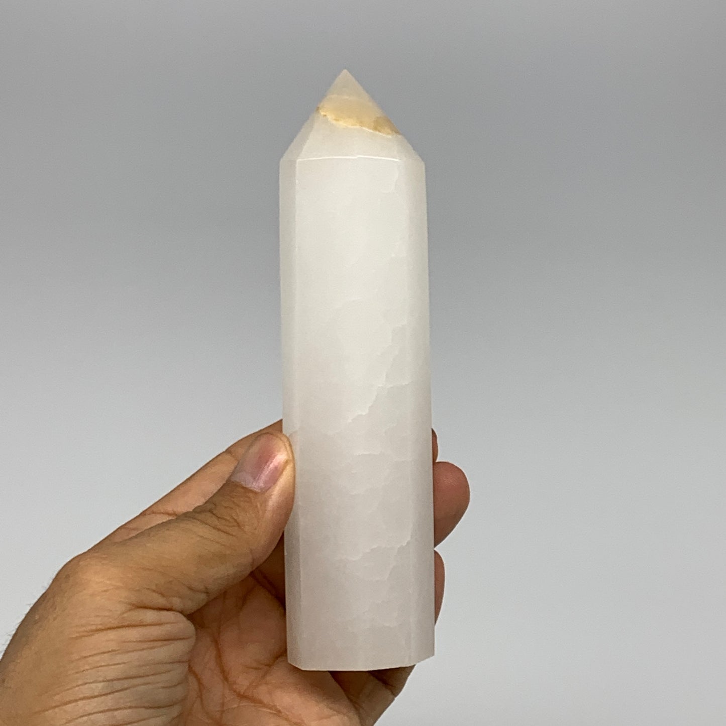 281.7g, 5.4"x1.3"  Pink Calcite Point Tower Obelisk Crystal, B23294
