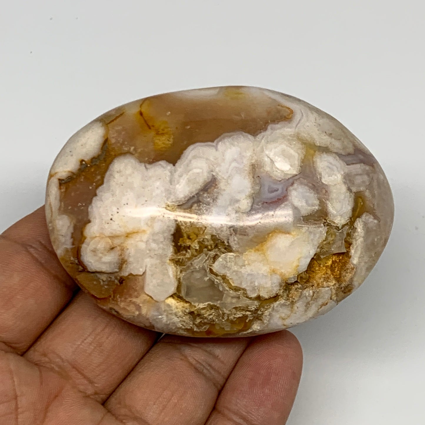 134.3g,2.8"x2"x1.1", Flower Agate Palm-Stone Crystal Reiki @Madagascar,B16116