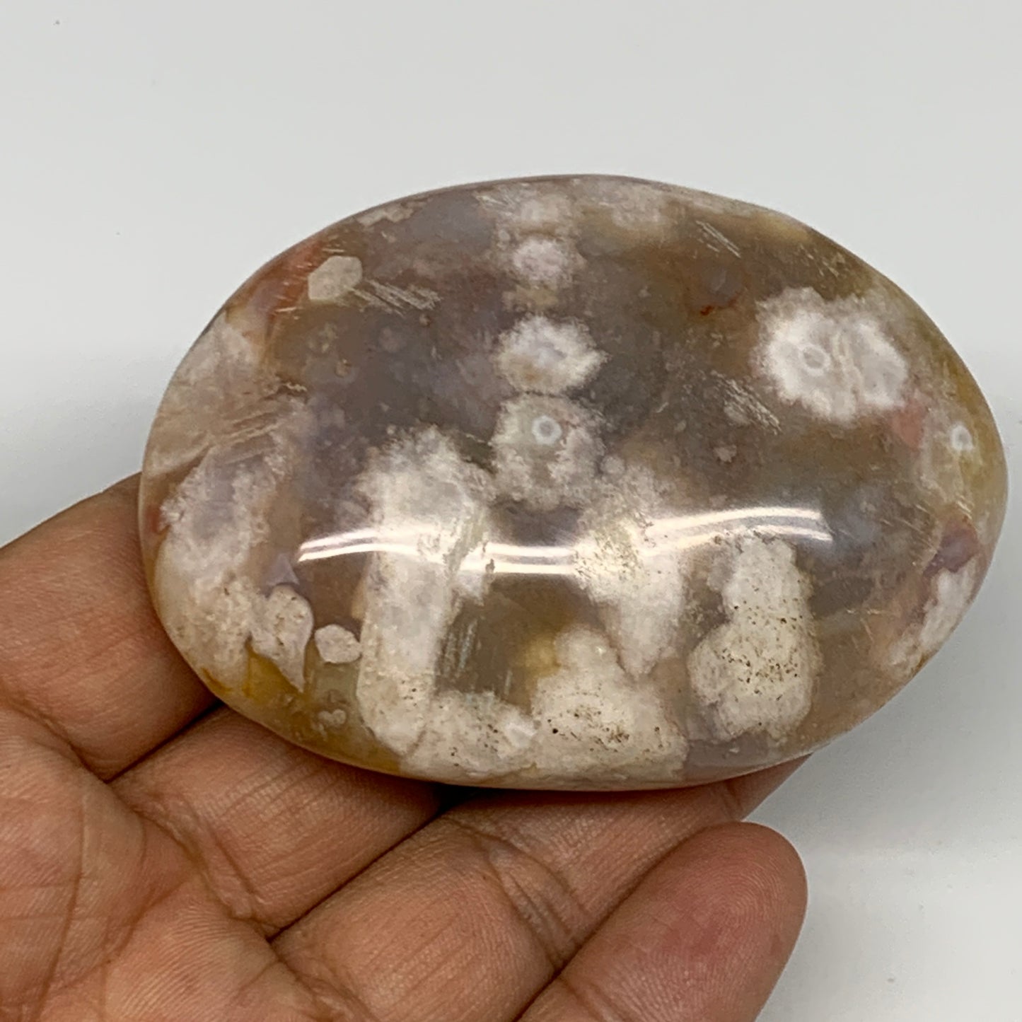 134.3g,2.8"x2"x1.1", Flower Agate Palm-Stone Crystal Reiki @Madagascar,B16116