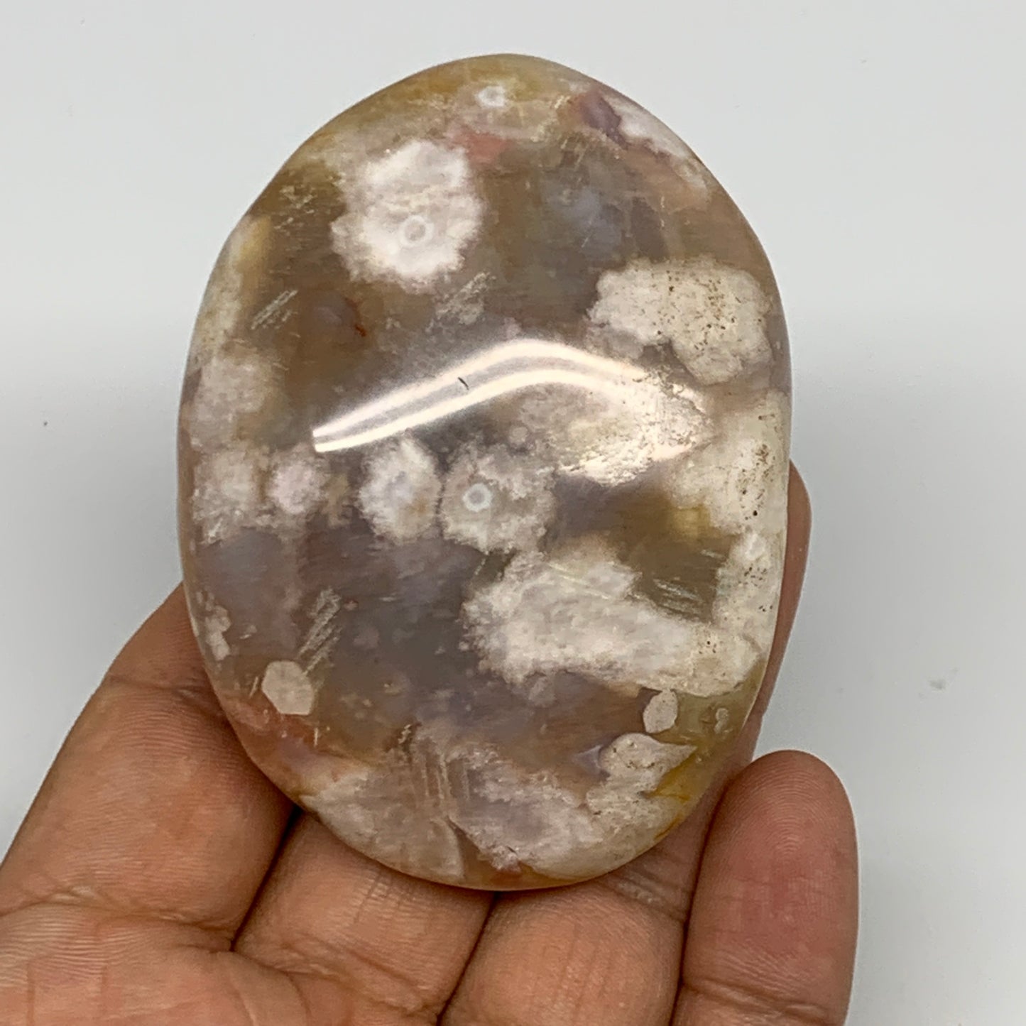 134.3g,2.8"x2"x1.1", Flower Agate Palm-Stone Crystal Reiki @Madagascar,B16116