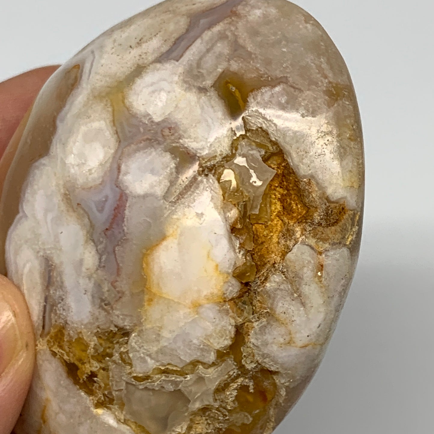 134.3g,2.8"x2"x1.1", Flower Agate Palm-Stone Crystal Reiki @Madagascar,B16116