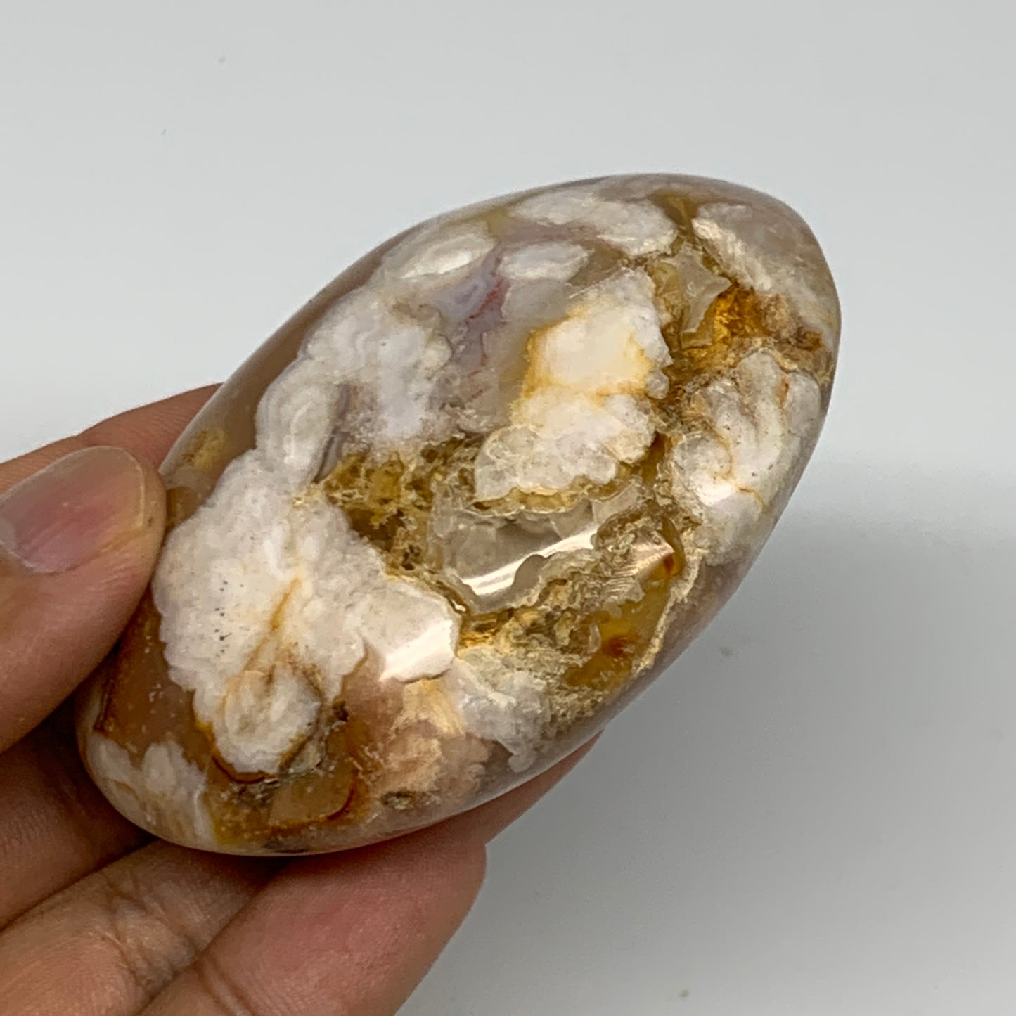 134.3g,2.8"x2"x1.1", Flower Agate Palm-Stone Crystal Reiki @Madagascar,B16116