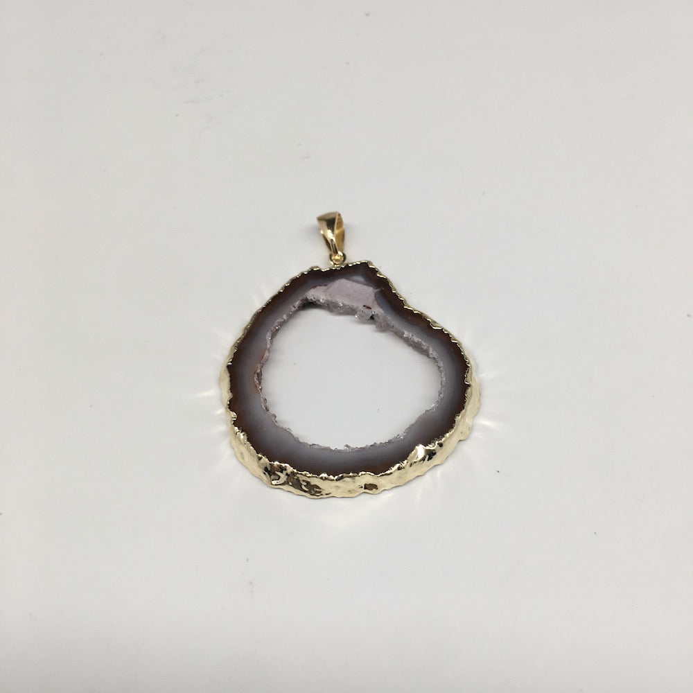 70.5cts,2.6"x2" Agate Druzy Slice Gold Plated X-Large Pendant @Brazil,Bp1148 - watangem.com