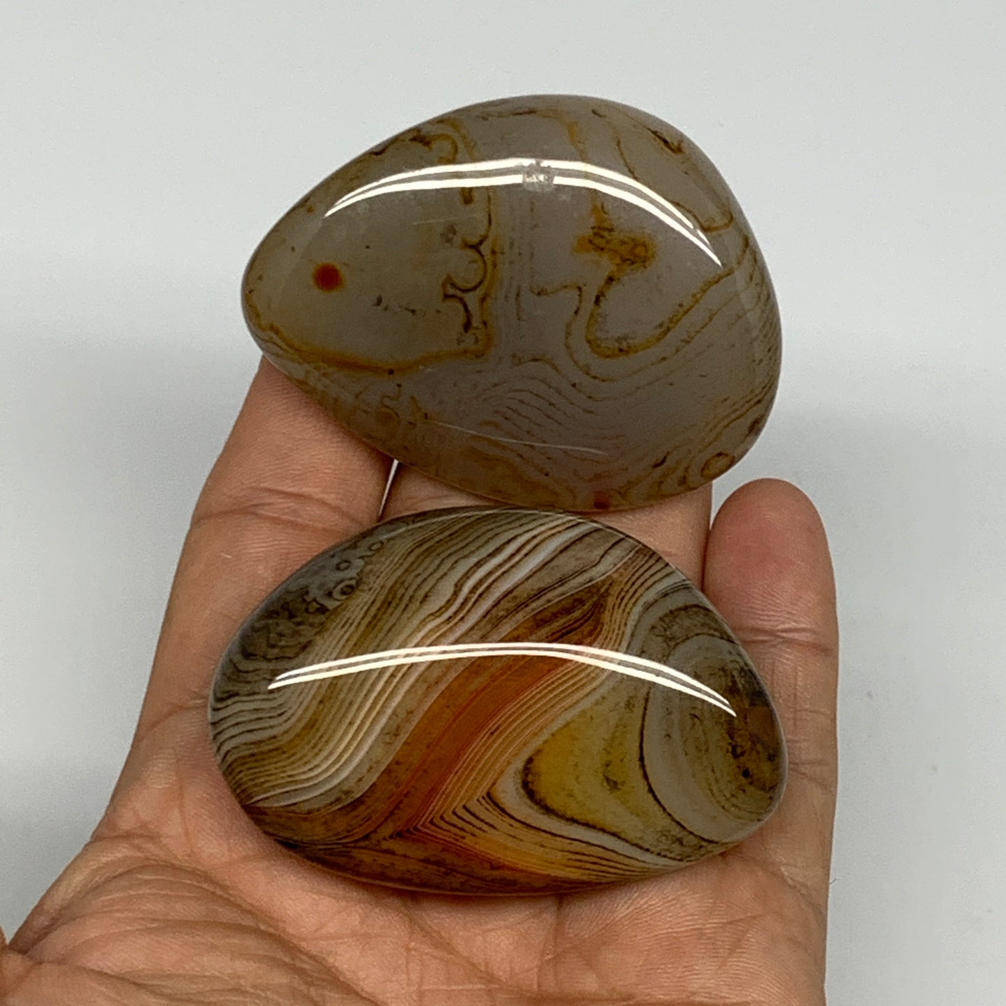 154.6g,2.2"-2.3", 2pcs, Sardonyx Palm-Stone Gem Crystal Polished Reiki, B26466