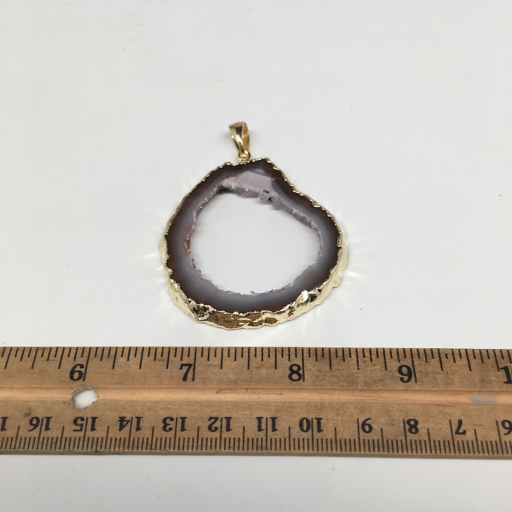 70.5cts,2.6"x2" Agate Druzy Slice Gold Plated X-Large Pendant @Brazil,Bp1148 - watangem.com