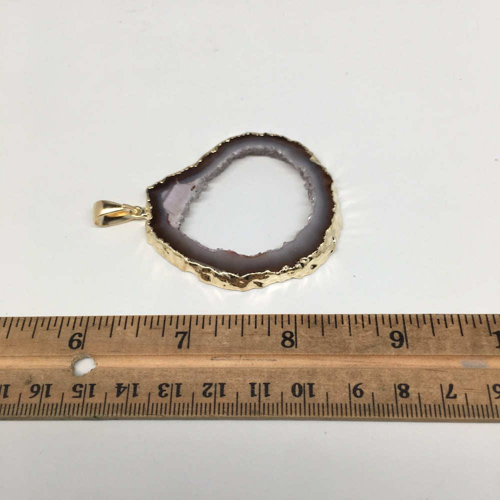 70.5cts,2.6"x2" Agate Druzy Slice Gold Plated X-Large Pendant @Brazil,Bp1148 - watangem.com