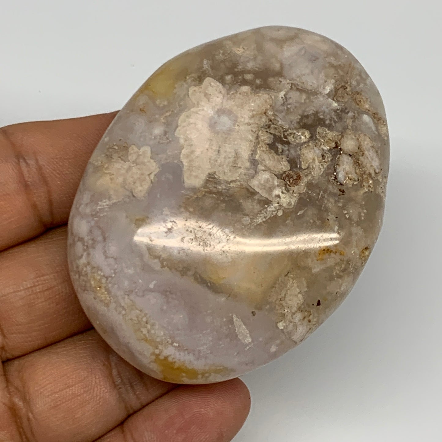 114.4g,2.6"x1.9"x1", Flower Agate Palm-Stone Crystal Reiki @Madagascar,B16124