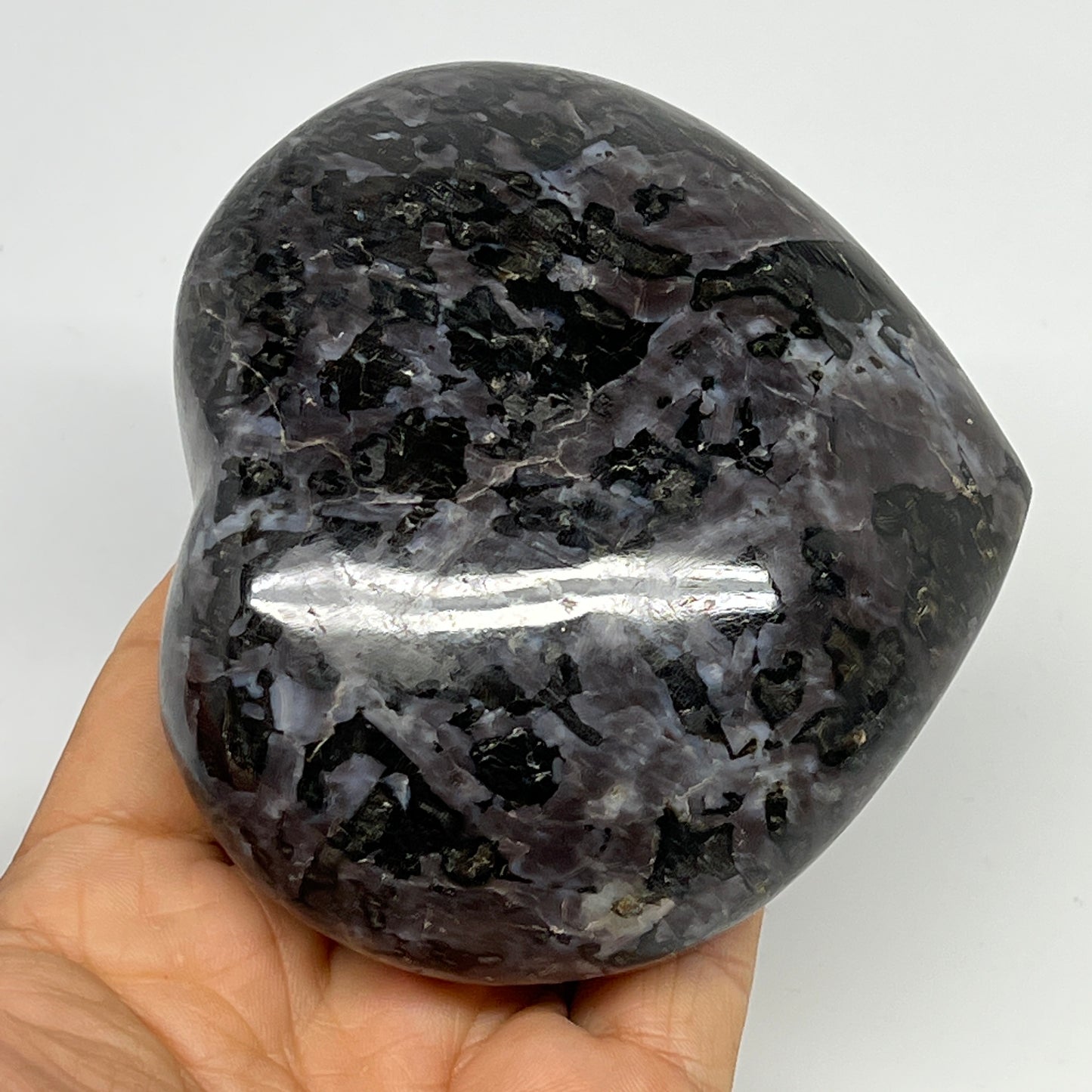 473.5g,3.5"x3.8"x1.5" Indigo Gabro Merlinite Heart Gemstone @Madagascar,B19902