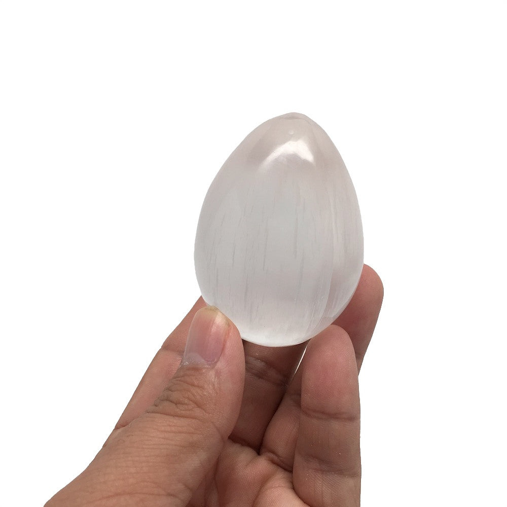 1pc, 2.4"-2.8" Natural Polished Selenite Gemstones Eggs Crystal @Morroco, SEM01A - watangem.com