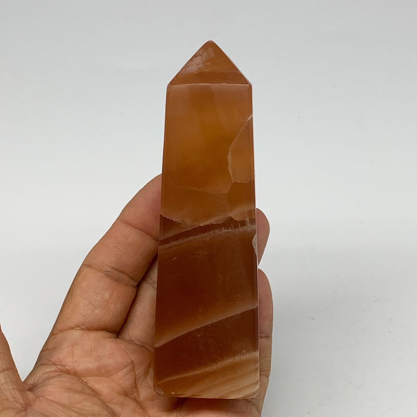 233g, 4.4"x1.2", Honey Calcite Point Tower Obelisk Crystal @Pakistan, B26131