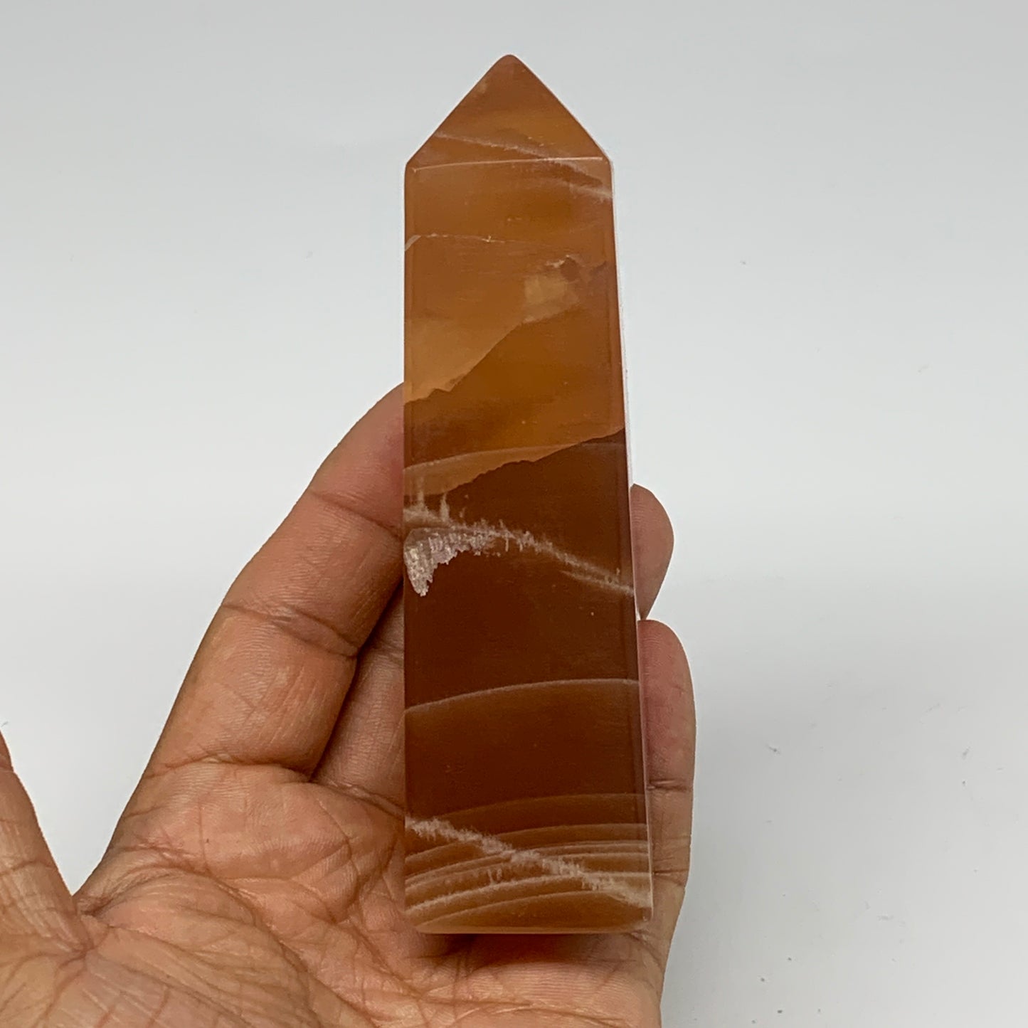 233g, 4.4"x1.2", Honey Calcite Point Tower Obelisk Crystal @Pakistan, B26131