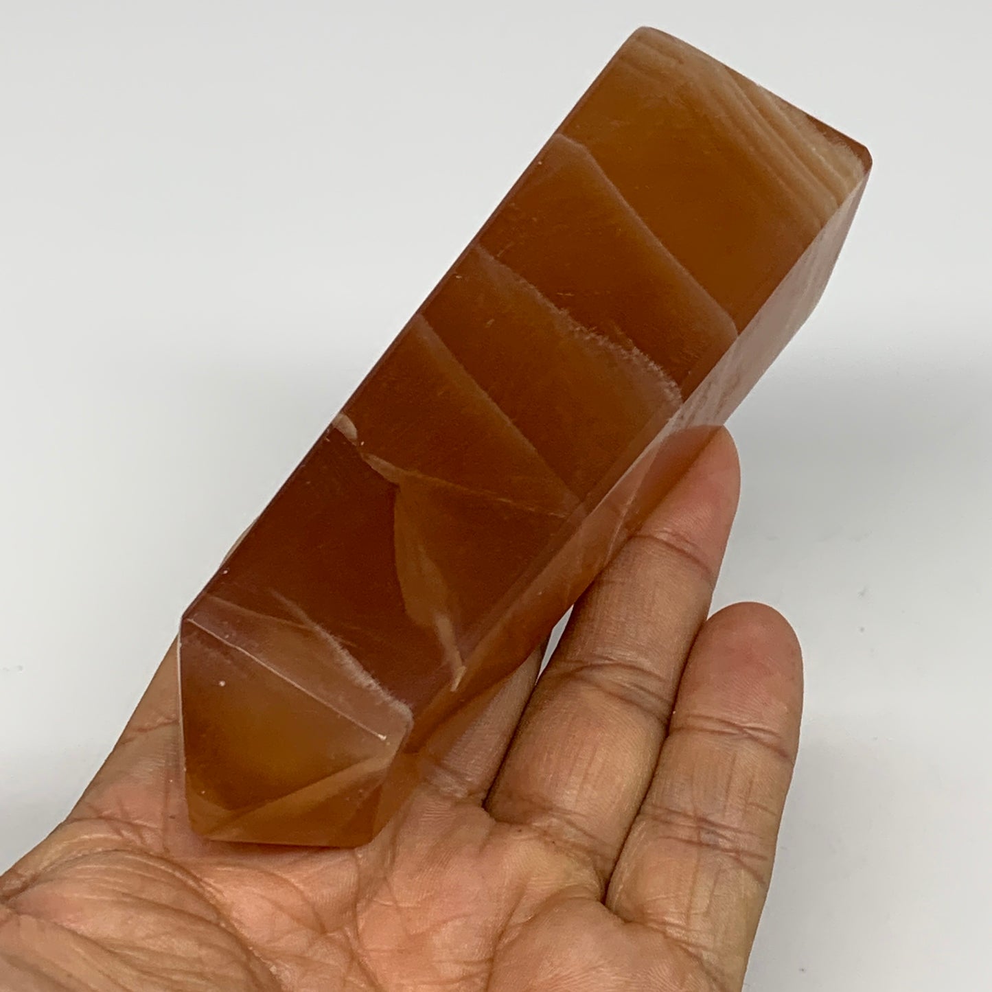 233g, 4.4"x1.2", Honey Calcite Point Tower Obelisk Crystal @Pakistan, B26131