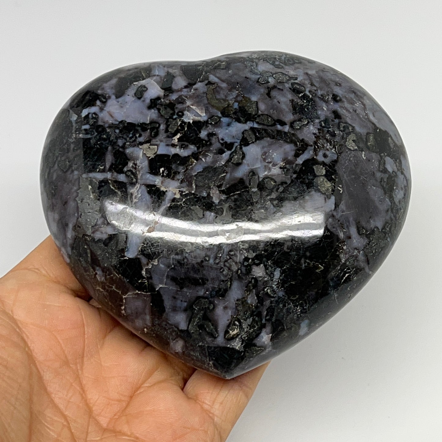 580g,3.7"x4"x1.5" Indigo Gabro Merlinite Heart Gemstone @Madagascar,B19907