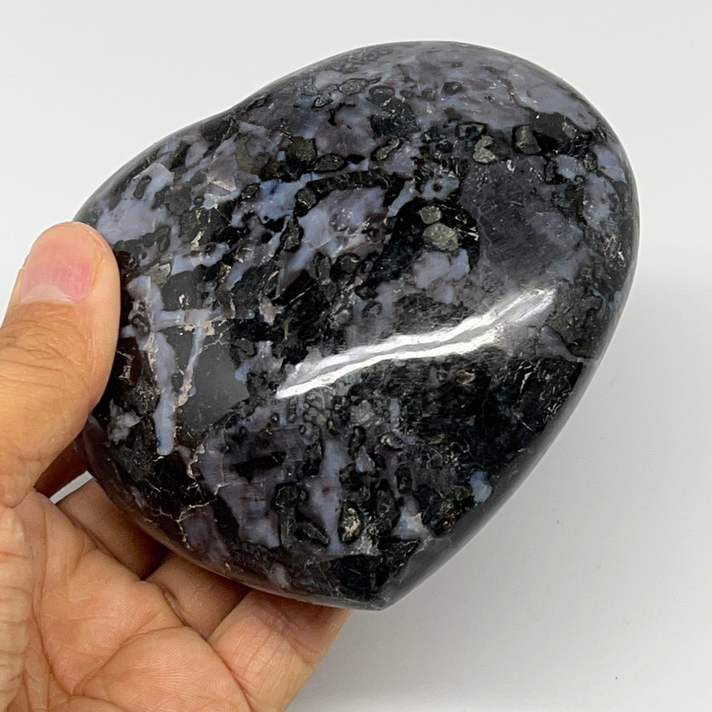 580g,3.7"x4"x1.5" Indigo Gabro Merlinite Heart Gemstone @Madagascar,B19907