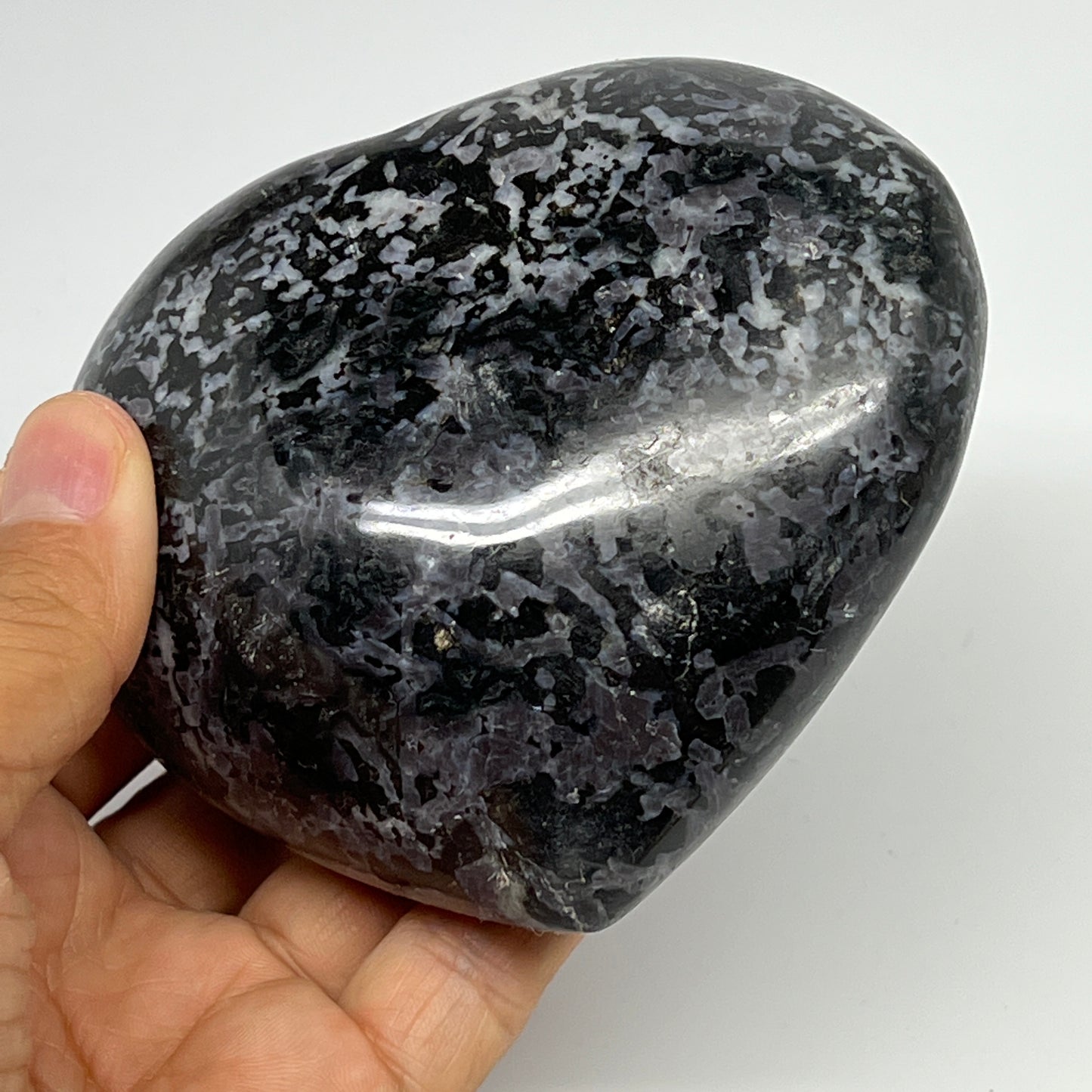 580g,3.6"x4"x1.7" Indigo Gabro Merlinite Heart Gemstone @Madagascar,B19908