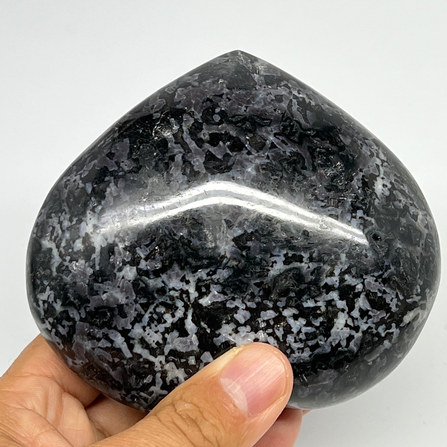 580g,3.6"x4"x1.7" Indigo Gabro Merlinite Heart Gemstone @Madagascar,B19908