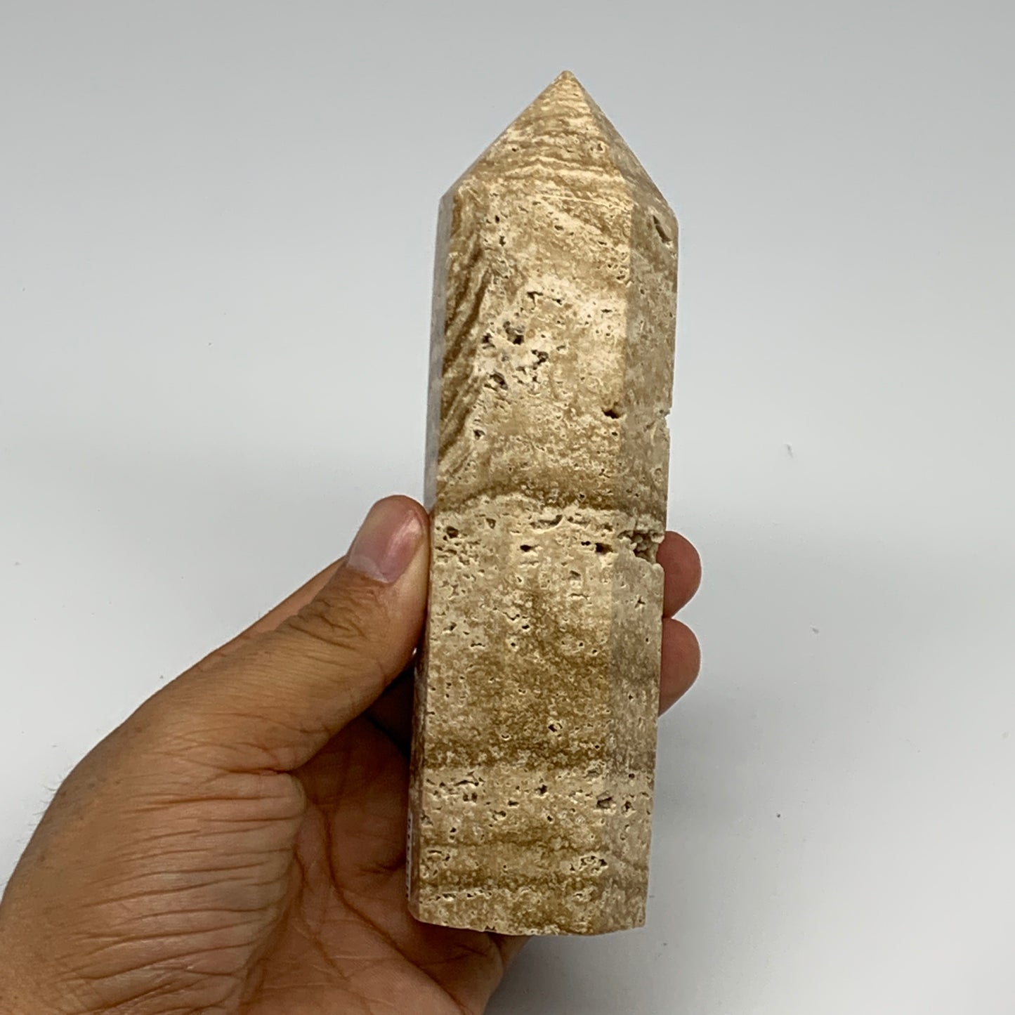 338.6g, 5.6"x1.5" Natural Chocolate Calcite Tower Point Obelisk Crystal, B23318