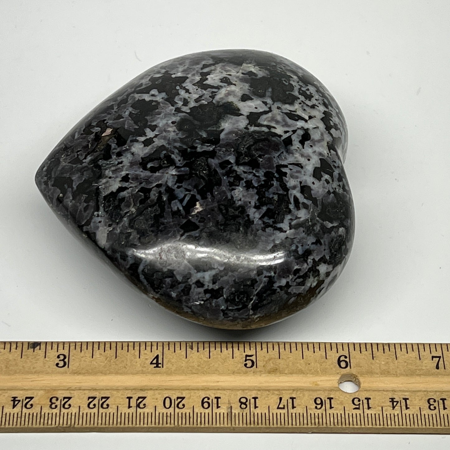 580g,3.6"x4"x1.7" Indigo Gabro Merlinite Heart Gemstone @Madagascar,B19908