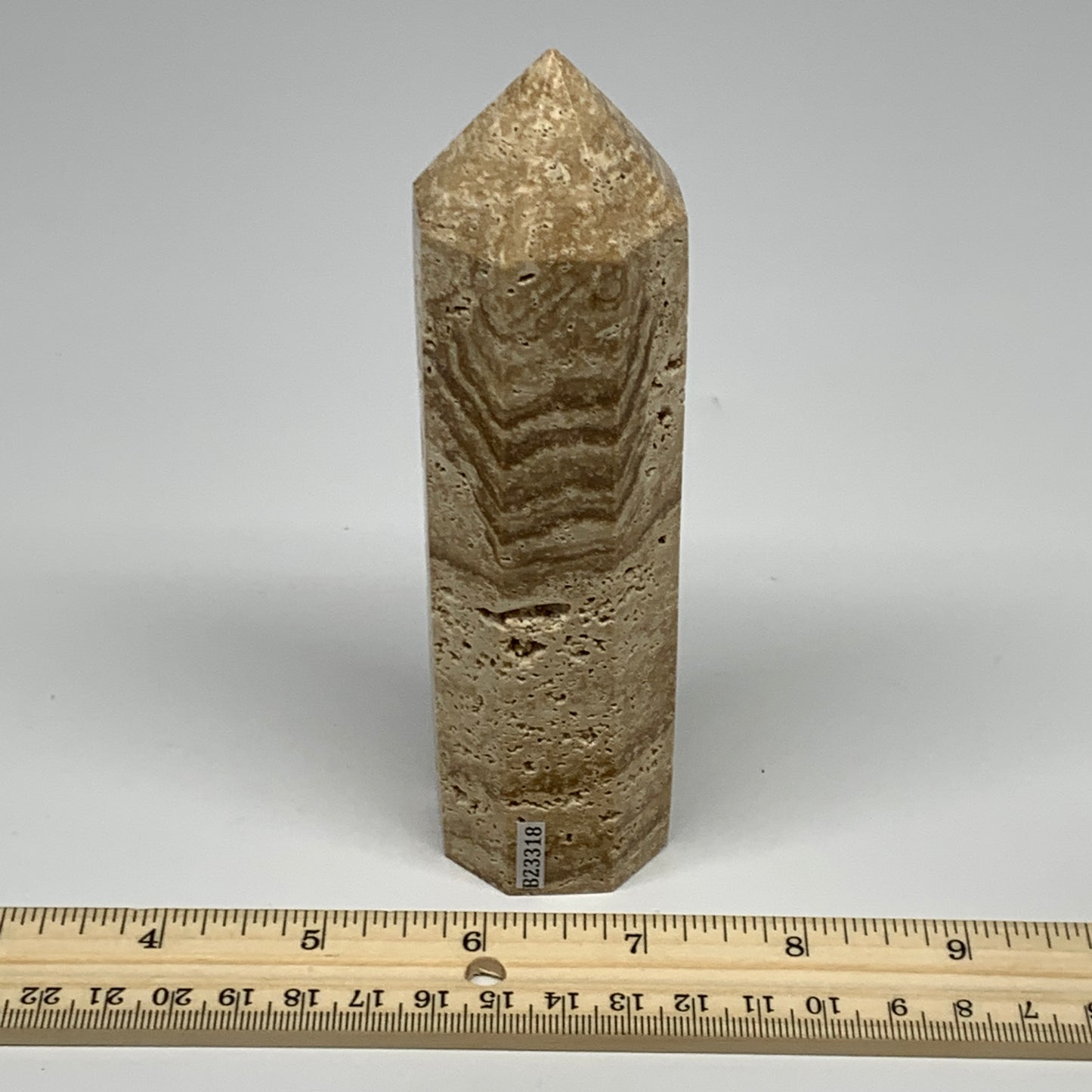 338.6g, 5.6"x1.5" Natural Chocolate Calcite Tower Point Obelisk Crystal, B23318