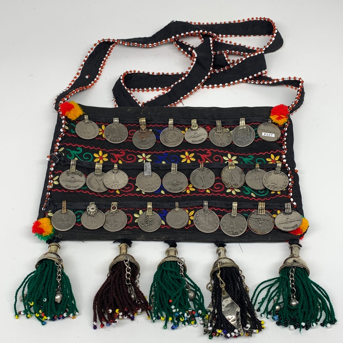 466g,9.5"x6"Turkmen Handbag Purse Crossbody Handmade Silk Coin @Afghanistan,P127