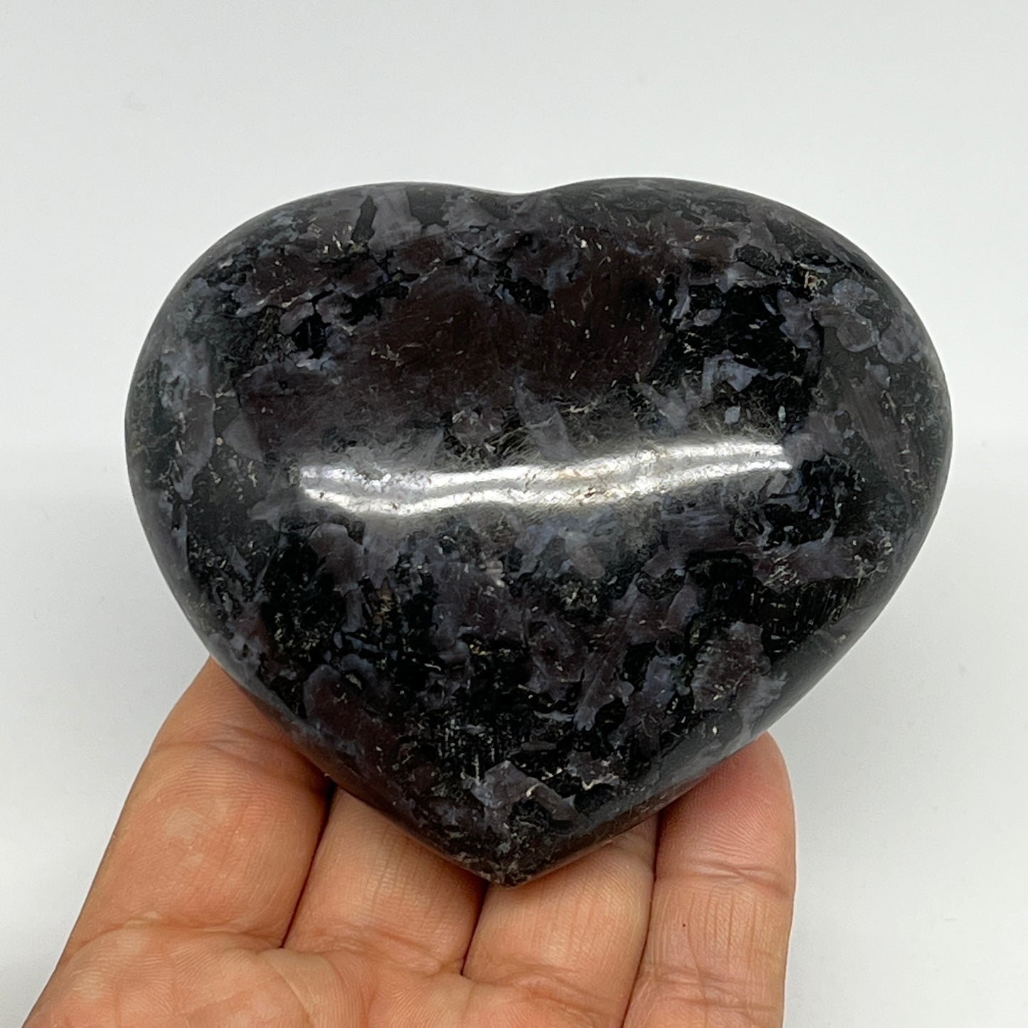 336g,3"x3.4"x1.4" Indigo Gabro Merlinite Heart Gemstone @Madagascar,B19910