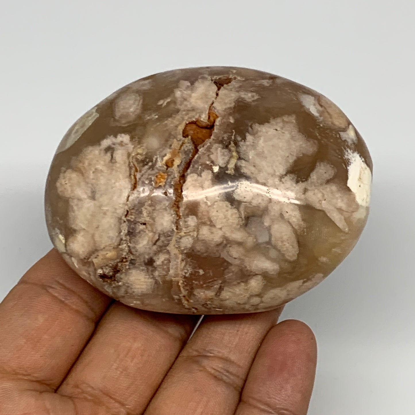 170.9g,2.8"x2.2"x1.3", Flower Agate Palm-Stone Crystal Reiki @Madagascar,B16140