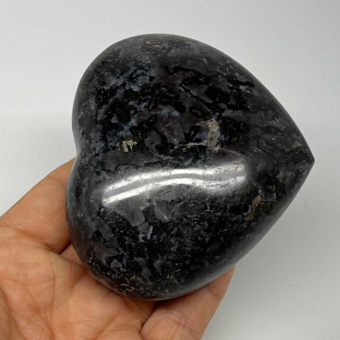 336g,3"x3.4"x1.4" Indigo Gabro Merlinite Heart Gemstone @Madagascar,B19910