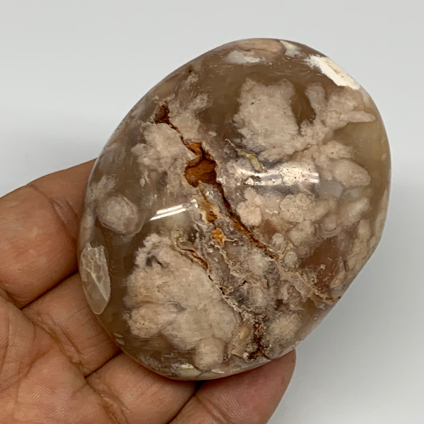 170.9g,2.8"x2.2"x1.3", Flower Agate Palm-Stone Crystal Reiki @Madagascar,B16140