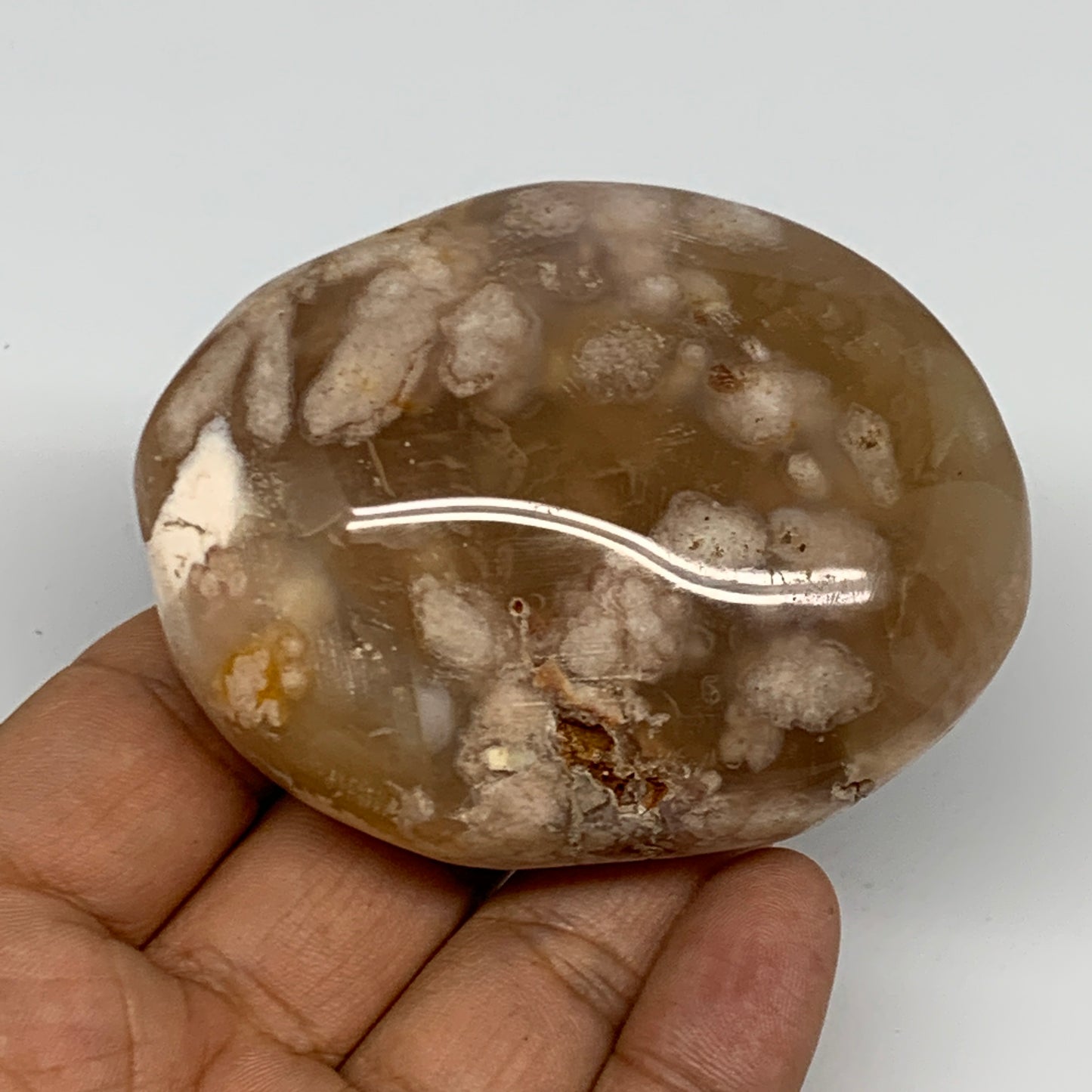 170.9g,2.8"x2.2"x1.3", Flower Agate Palm-Stone Crystal Reiki @Madagascar,B16140