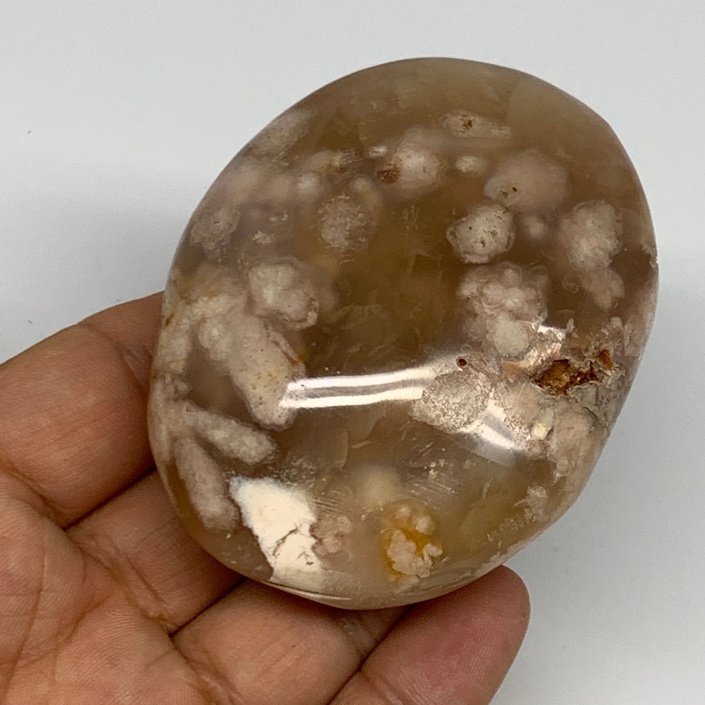 170.9g,2.8"x2.2"x1.3", Flower Agate Palm-Stone Crystal Reiki @Madagascar,B16140