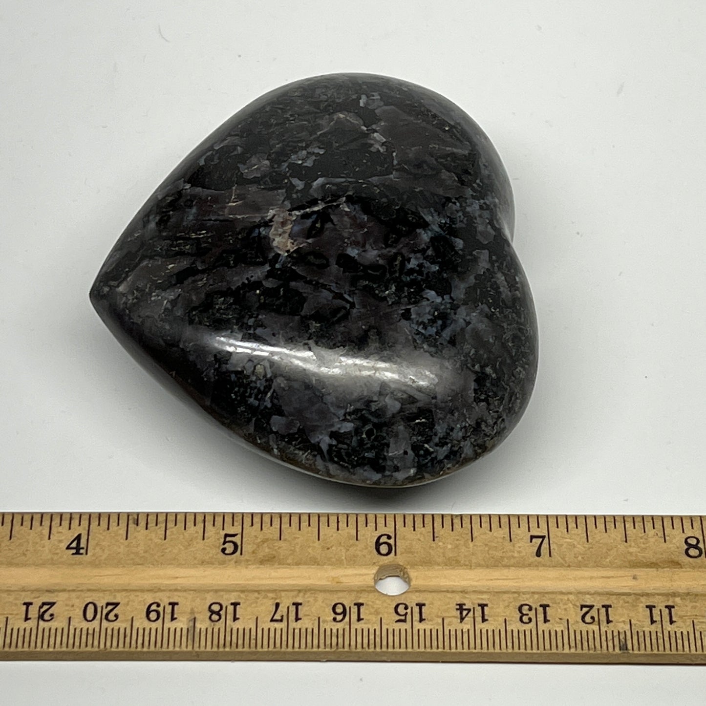 336g,3"x3.4"x1.4" Indigo Gabro Merlinite Heart Gemstone @Madagascar,B19910