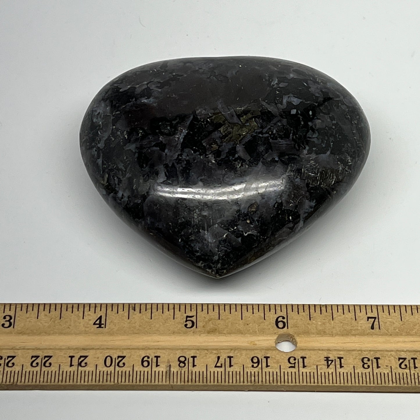 336g,3"x3.4"x1.4" Indigo Gabro Merlinite Heart Gemstone @Madagascar,B19910